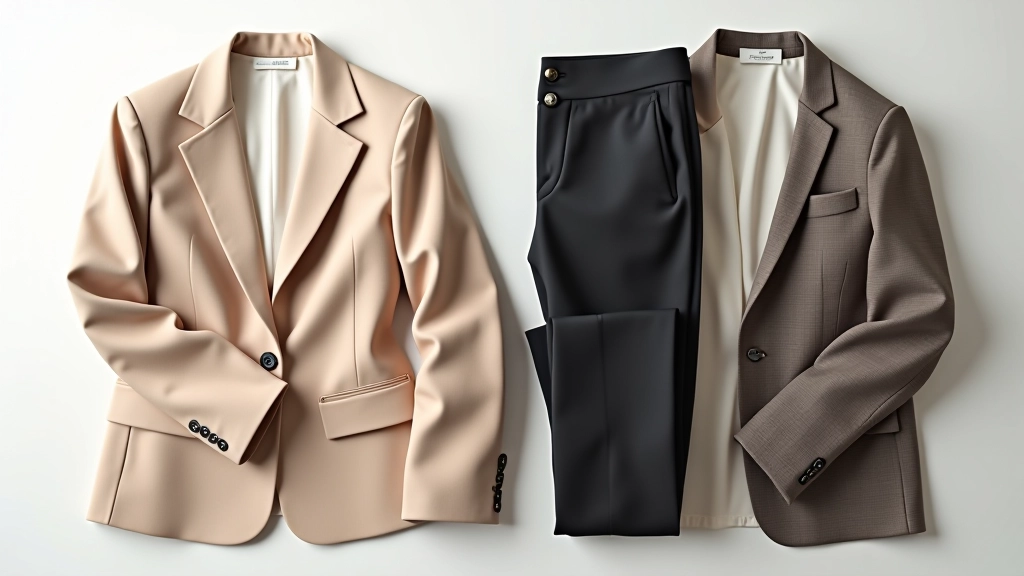 Farbpalette mit drei aufeinander abgestimmten Neutraltönen und zwei Akzentfarben für professionelle Garderobe