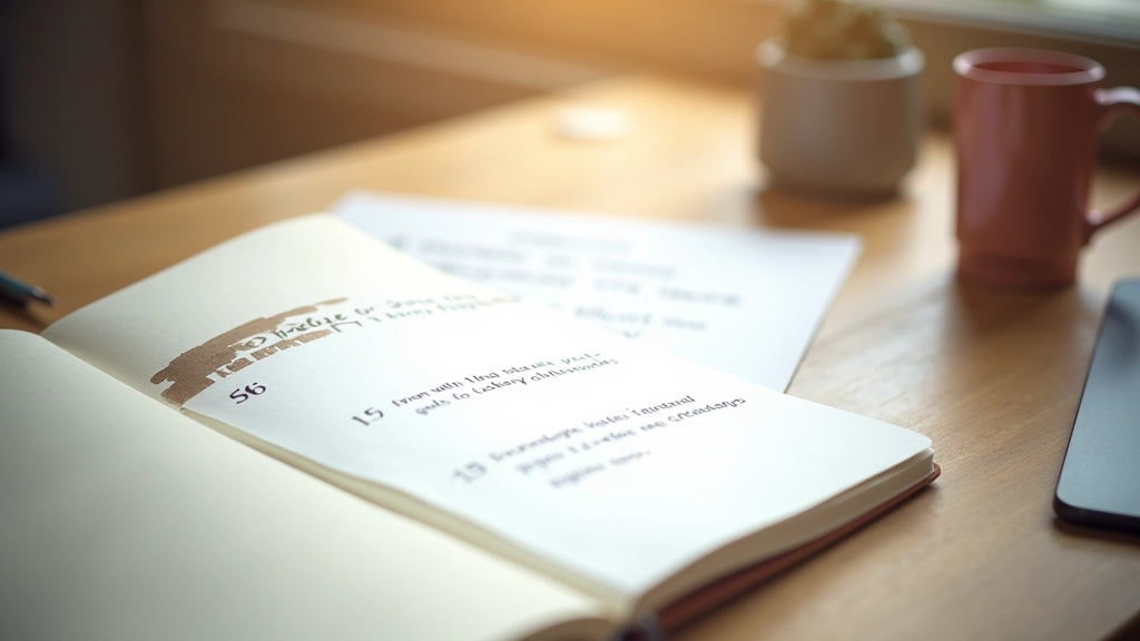 Notizblock mit handschriftlichen Stichworten über persönliche Werte und Netzwerkziele auf Holztisch