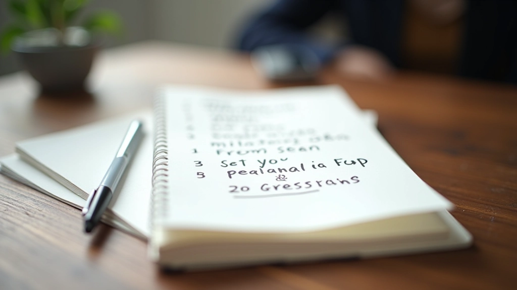 Notizbuch mit handschriftlichen Notizen über persönliche Ziele und Meilensteine auf einem Schreibtisch