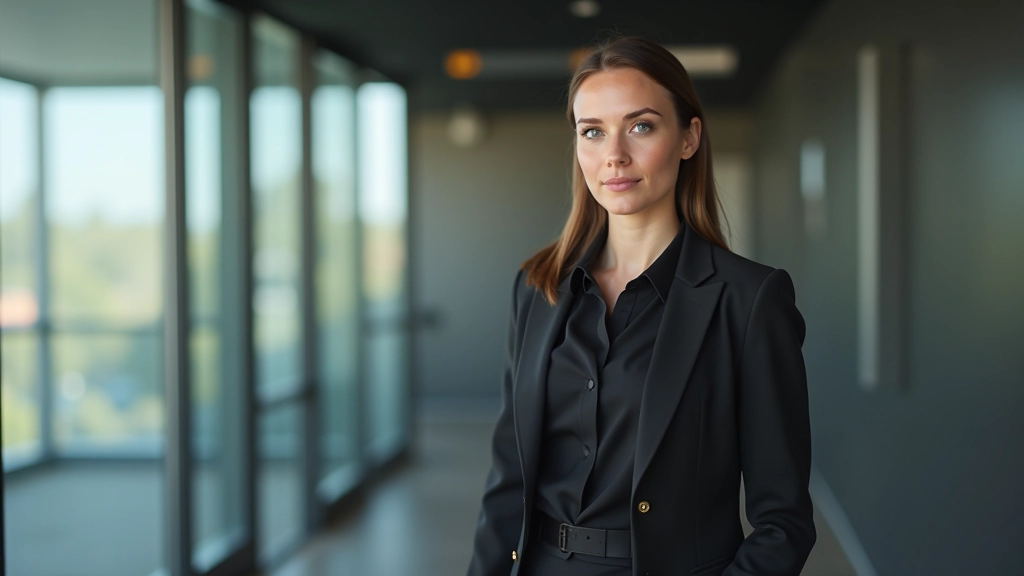 Frau in aufeinander abgestimmtem Business-Outfit, das professionelle Konsistenz ausstrahlt